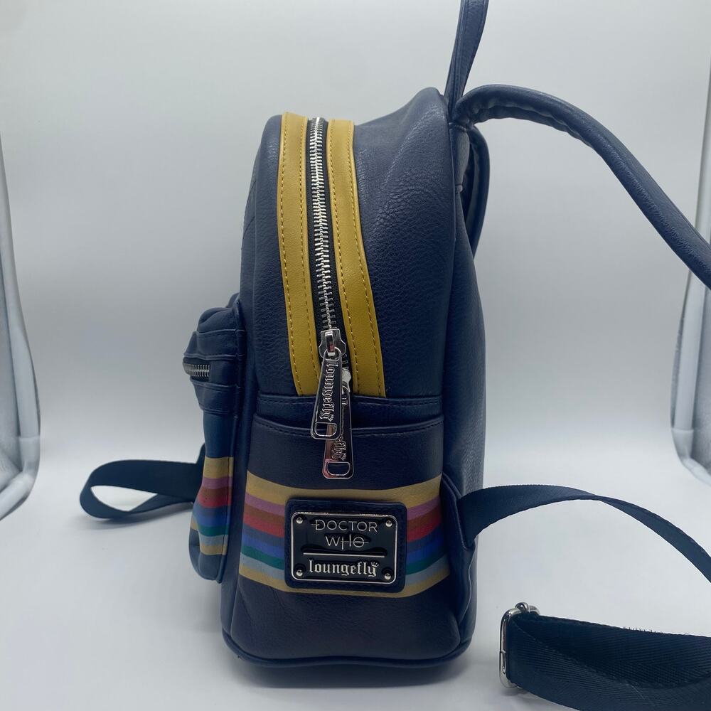 Doctor Who Loungefly Navy Blue Stripe Mini Backpack Thirteenth Adjustable Rare - Picture 4 of 11